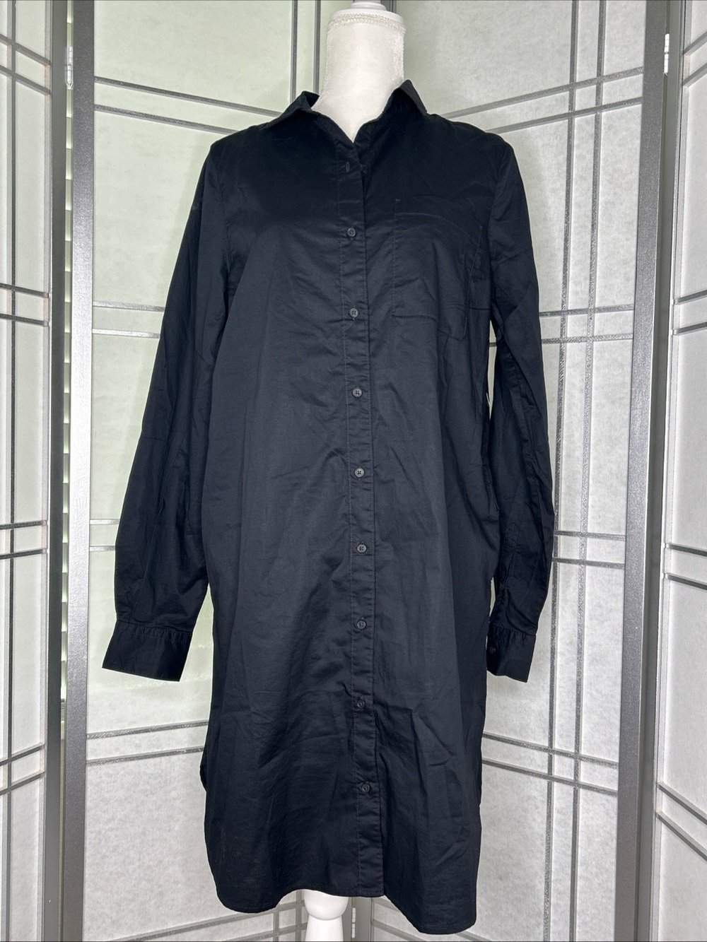 New Old Navy Women’s Relax cotton Long Sleeve Midi Shirt Dress, Black Sz Tall M